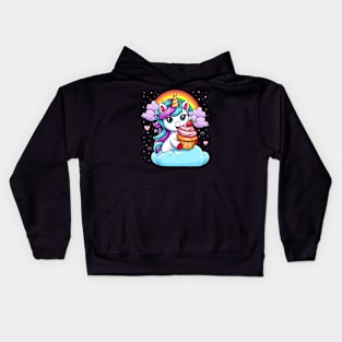 Birthday Unicorn With A Cupcake Kids Hoodie